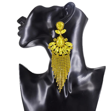 Sparkly Glass Crystal AB Tassel Drop Earrings Stage Performance Jewelry