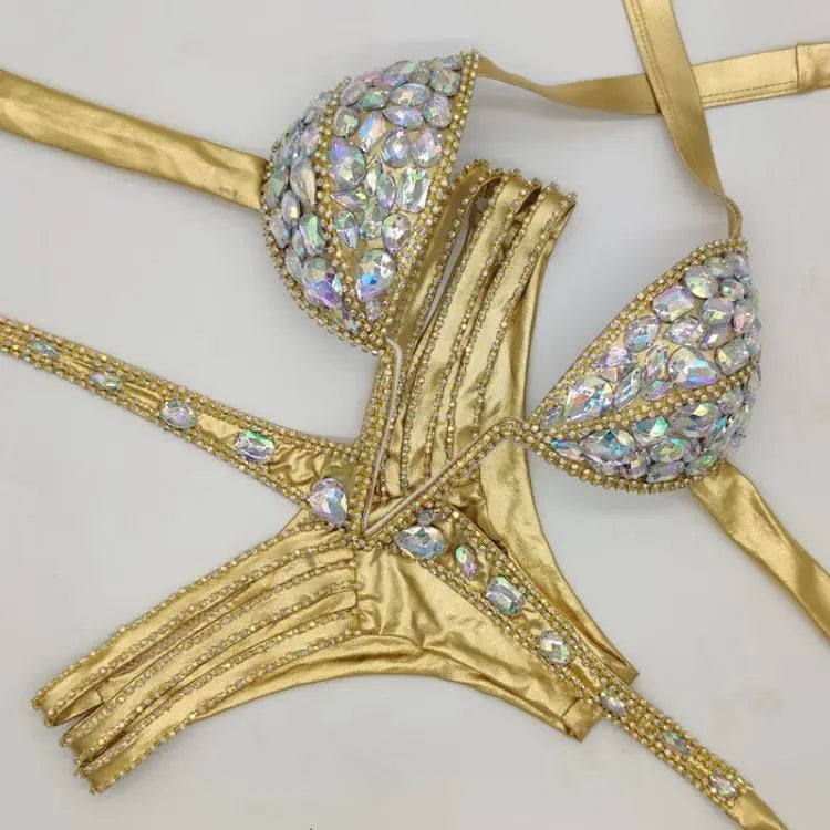 3-Piece Crystal Harness & Sheer Costume Set – Luxury Rhinestone Crop Top, Skirt & Wrap Set for Festivals, Raves & Stage Outfits