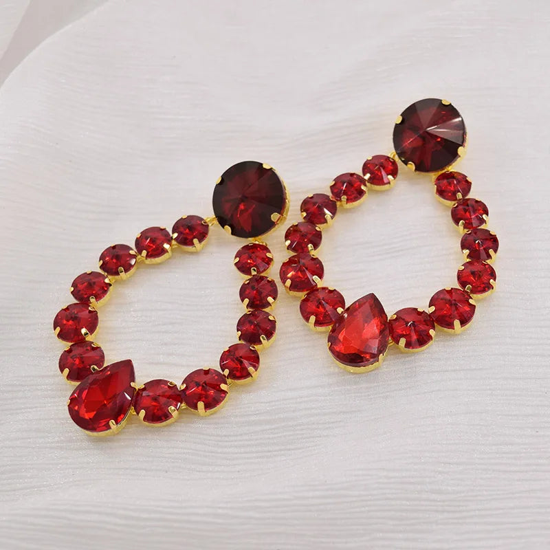 Sparkly Glass Crystal Oval Statement Drop Earrings Drag Queen Stage Jewelry