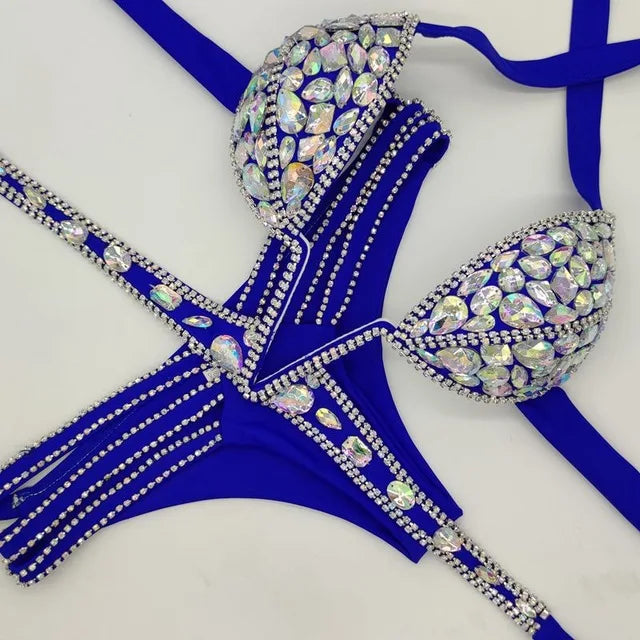 Luxury V-Neck Rhinestone Bikini Set – Shimmering Crystal Push-Up Swimsuit & Bling Bathing Suit for Beach Clubs & Festivals