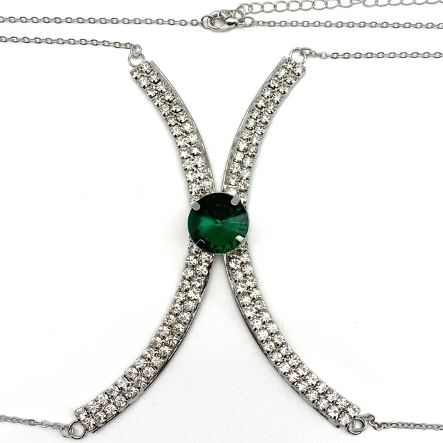 Luxury Rhinestone U-Shape Chest Chain – Shimmering Water Drop Pendant Bikini Bra Body Jewelry for Festivals & Beachwear