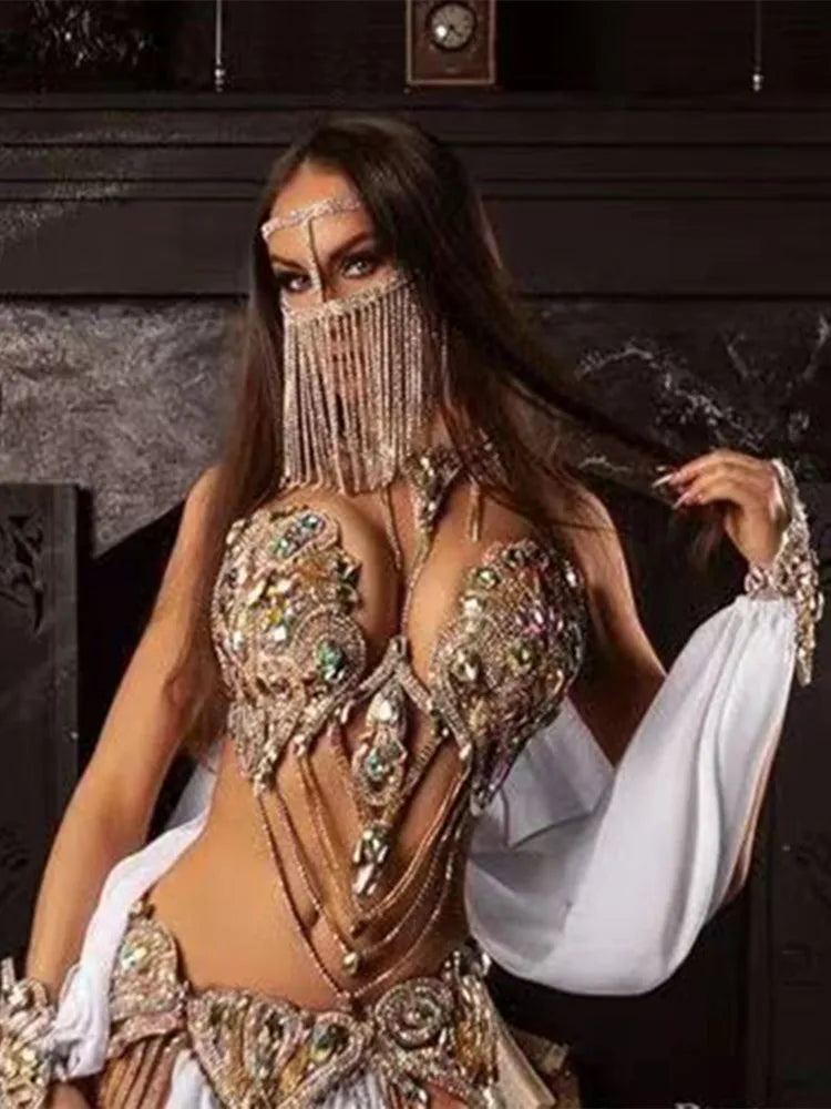 Rhinestone Tassel Stage Mask
