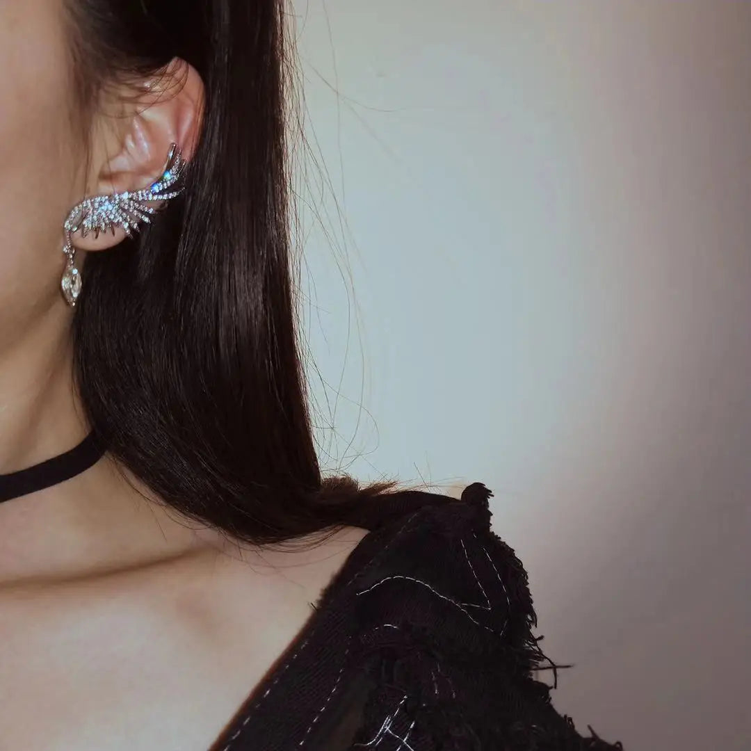Angel Wing Crystal Tassel Earrings