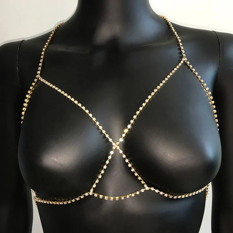 Cross-Front Crystal Body Chain
