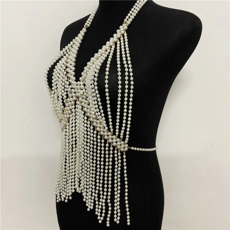 Simulated Pearl Bra Body Chain