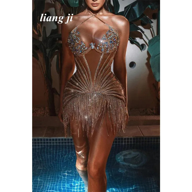 One-Piece Crystal Fringe Chain Dress