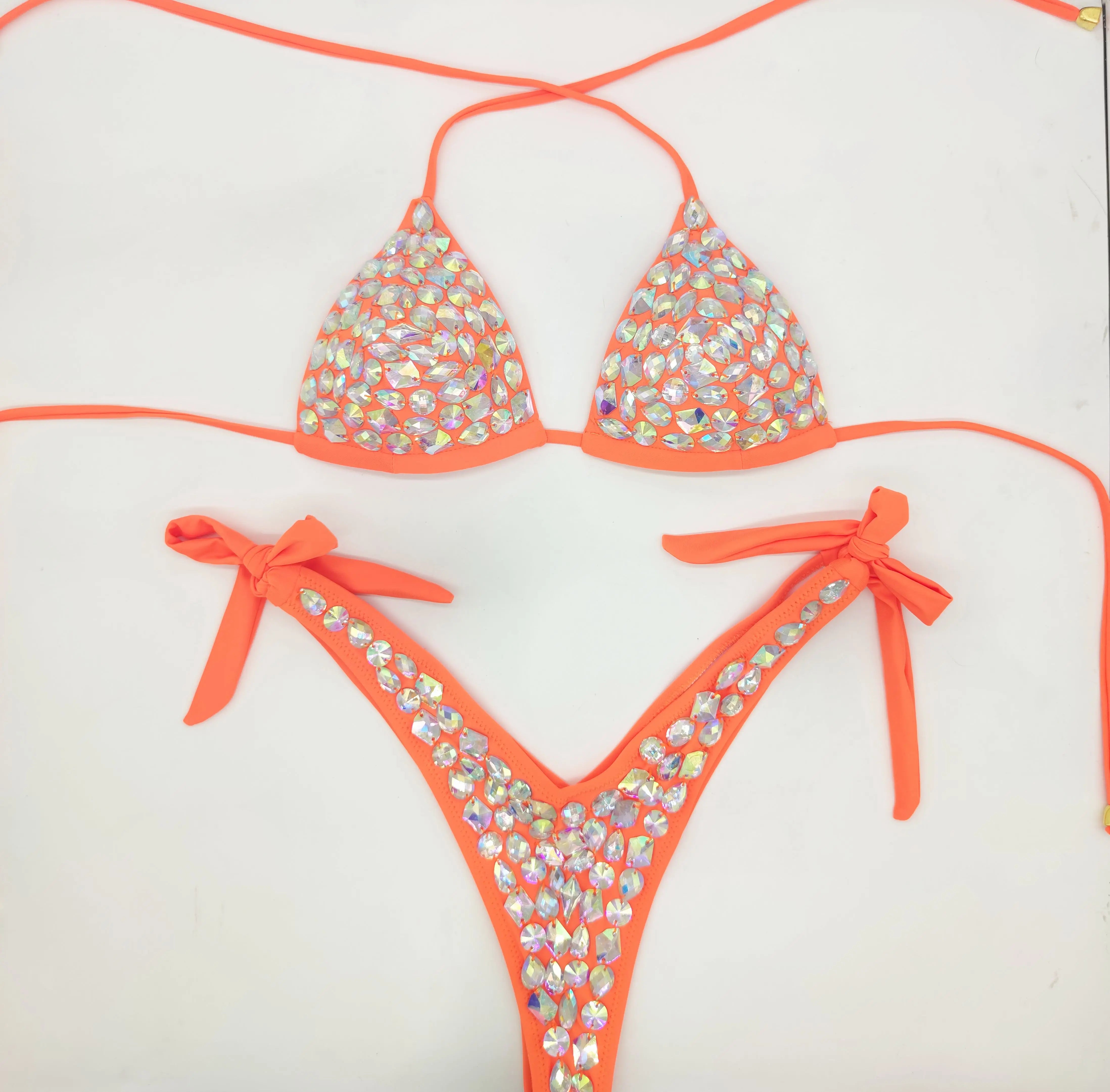 Cut-Out Rhinestone Bandage Bikini Set – Shimmering Crystal Push-Up Swimsuit & Open-Front Bling Bathing Suit for Raves & Festivals