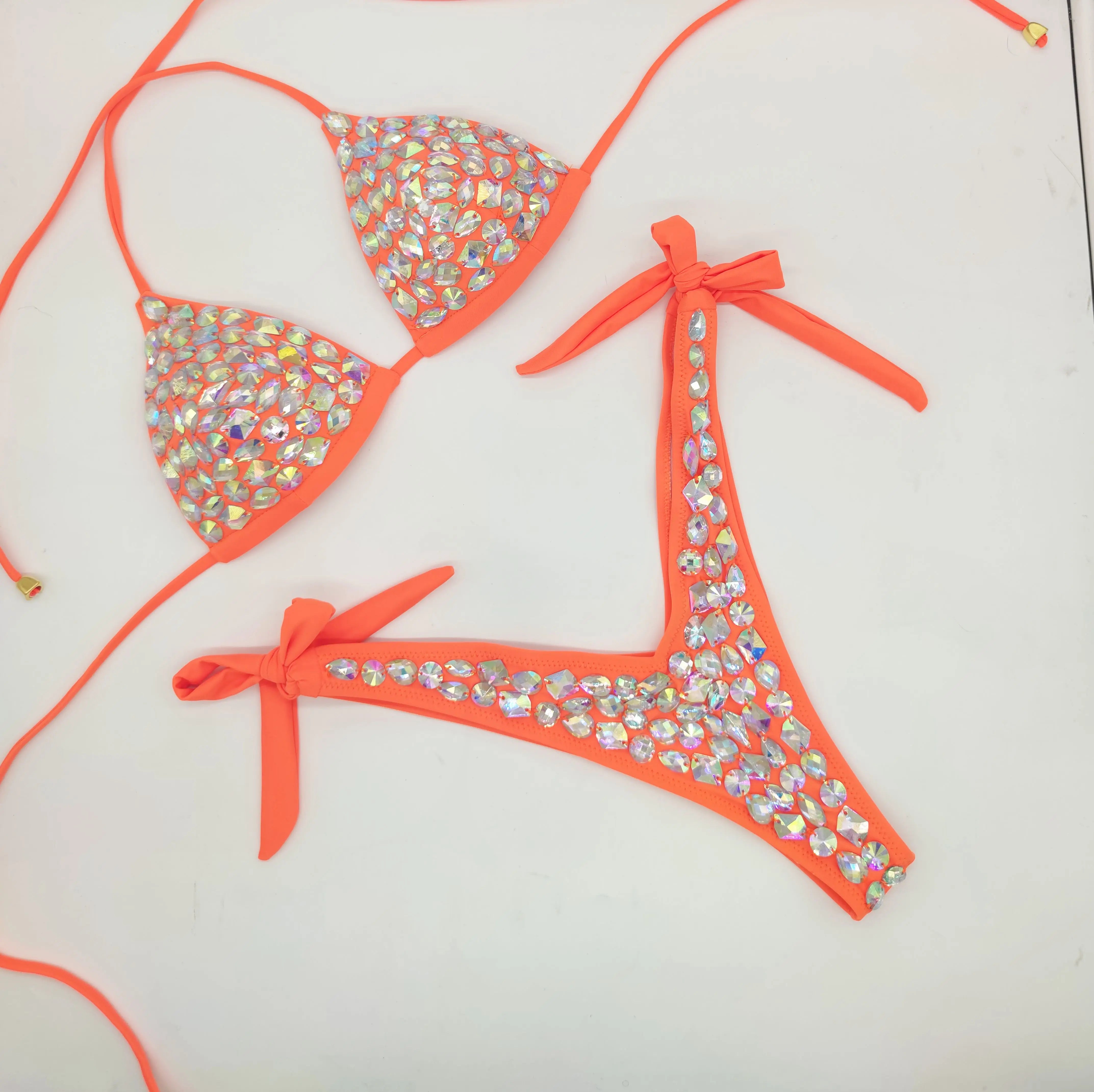 Strappy Rhinestone Bandage Bikini Set – Exotic Crystal Cross-Wrap Swimsuit & Bling Bathing Suit for Luxury Pool Parties