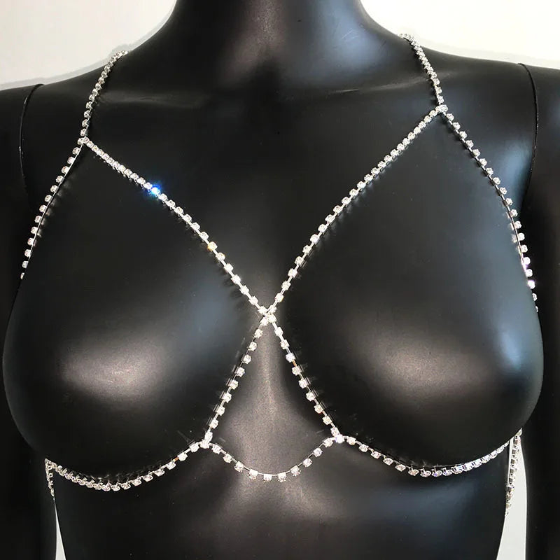 Cross-Front Crystal Body Chain