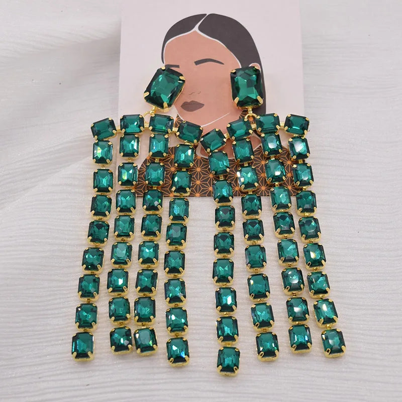 Sparkly 5.2" Glass Crystal Dangle Earrings Drag Queen Stage Jewelry