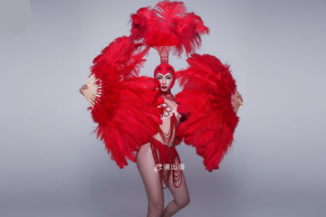 Ostrich Feather Headdress & Pearl Suit Stage Costume Set
