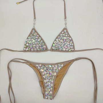 Classic Rhinestone Push-Up Bikini Set – Shimmering Crystal Bandage Swimsuit & Bling Bathing Suit for Luxury Beach Clubs & Raves