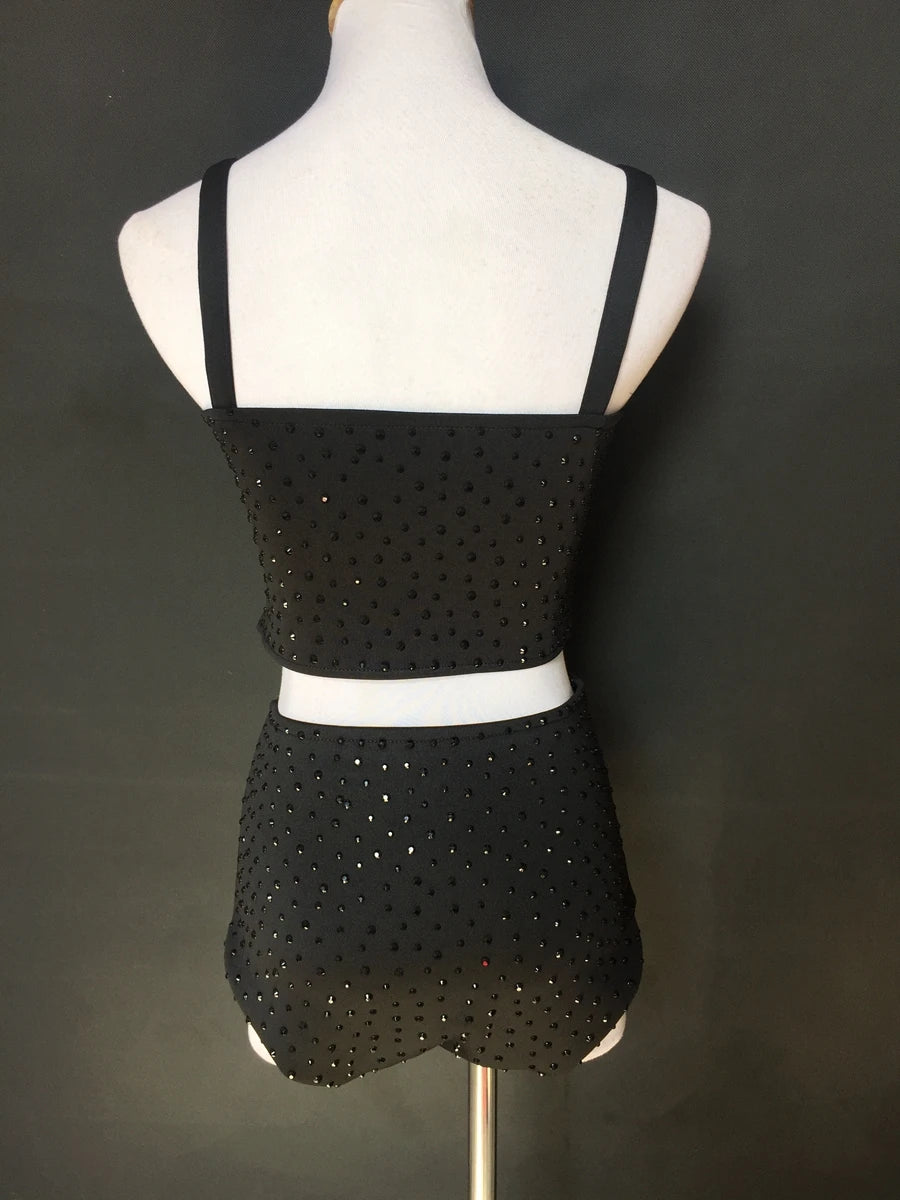 Sparkly Rhinestone Crop Top & High-Waisted Shorts Two-Piece Dance Costume Set