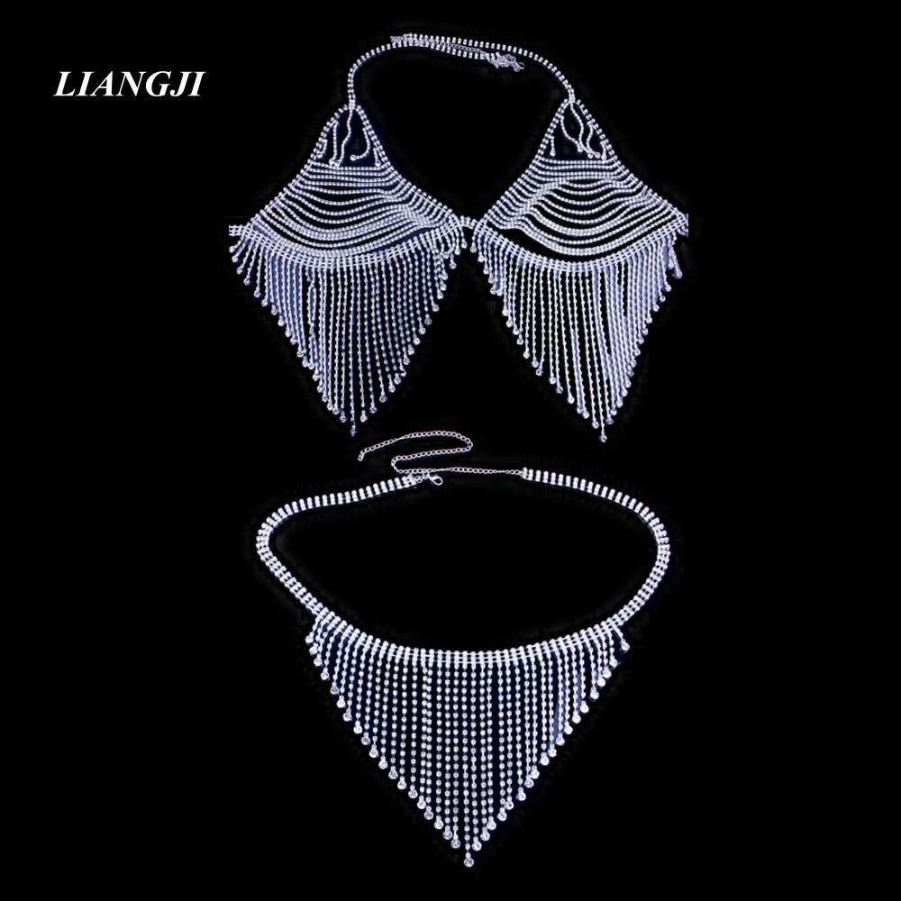 Rhinestone Strap Bra & Thong Body Jewelry
