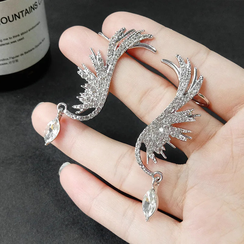Angel Wing Crystal Tassel Earrings