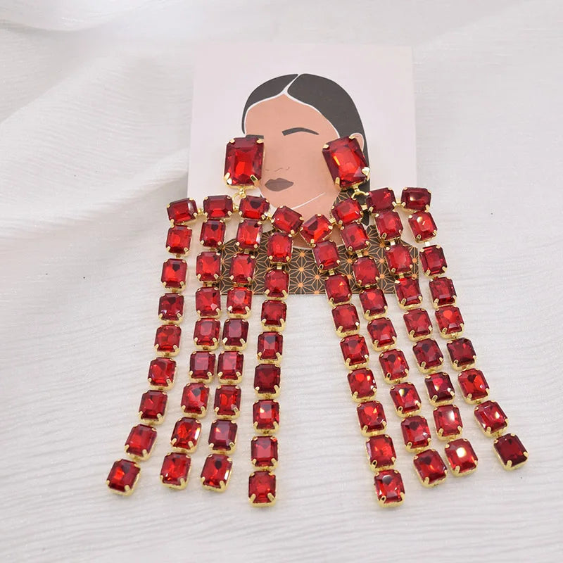 Sparkly 5.2" Glass Crystal Dangle Earrings Drag Queen Stage Jewelry