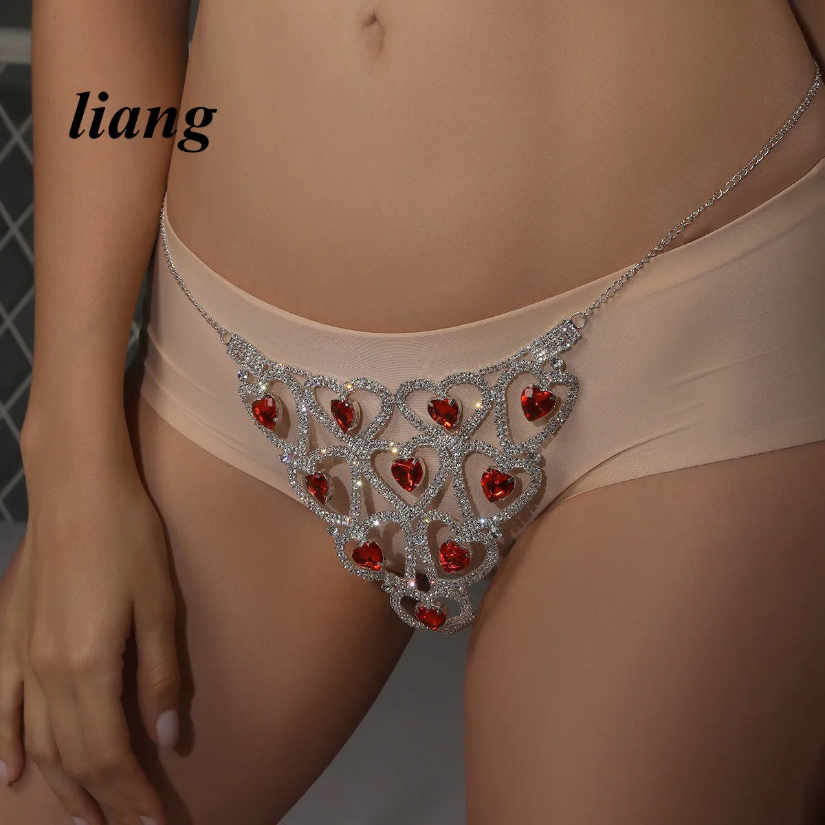 Ruby-Color Heart Bra & Thong Body Jewelry