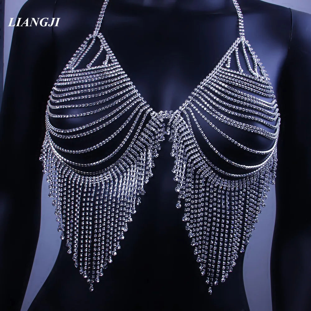 Rhinestone Strap Bra & Thong Body Jewelry