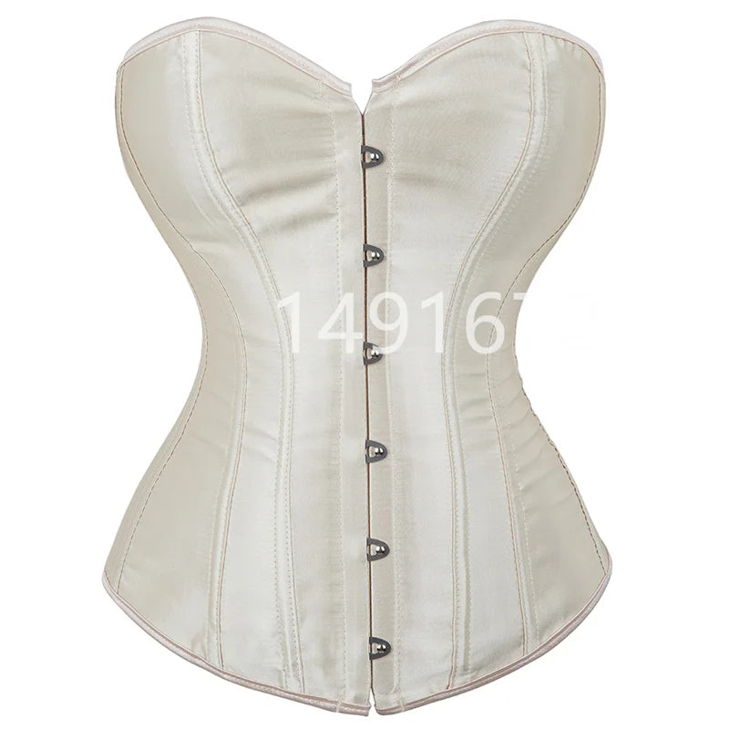 Vintage Overbust Corset Plus Size Satin Lace-Up Bustier Top