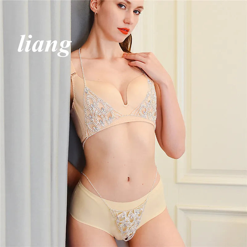 Rhinestone Leaf Bra & Thong Body Chain