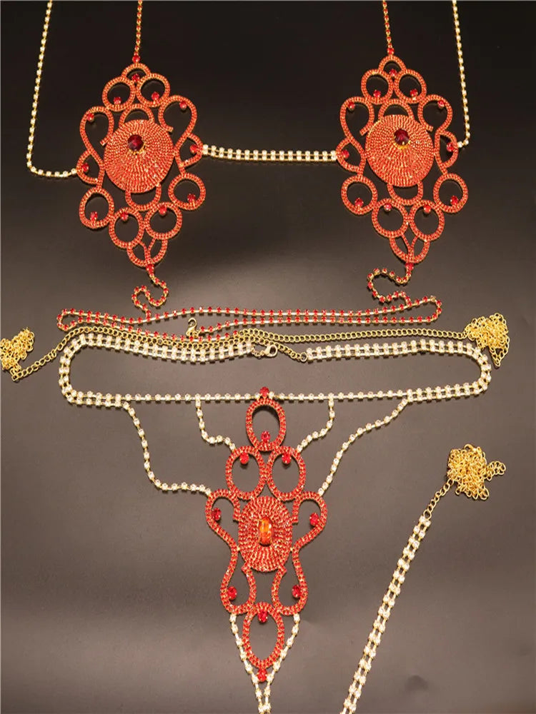 Crystal Bra & Thong Costume Chain Set