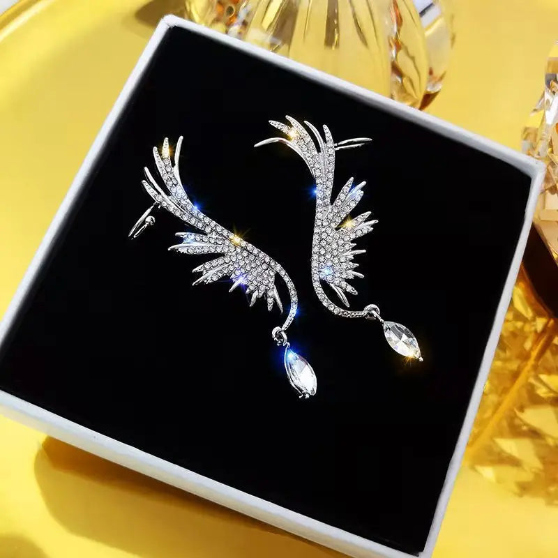 Angel Wing Crystal Tassel Earrings