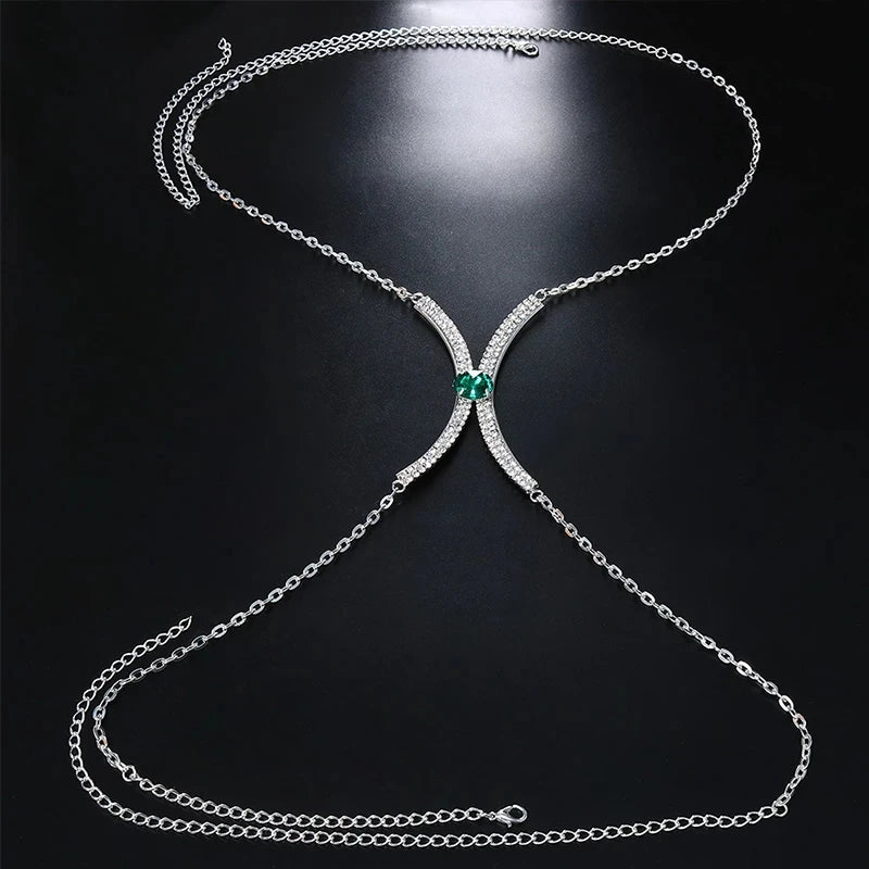 Luxury Rhinestone U-Shape Chest Chain – Shimmering Water Drop Pendant Bikini Bra Body Jewelry for Festivals & Beachwear