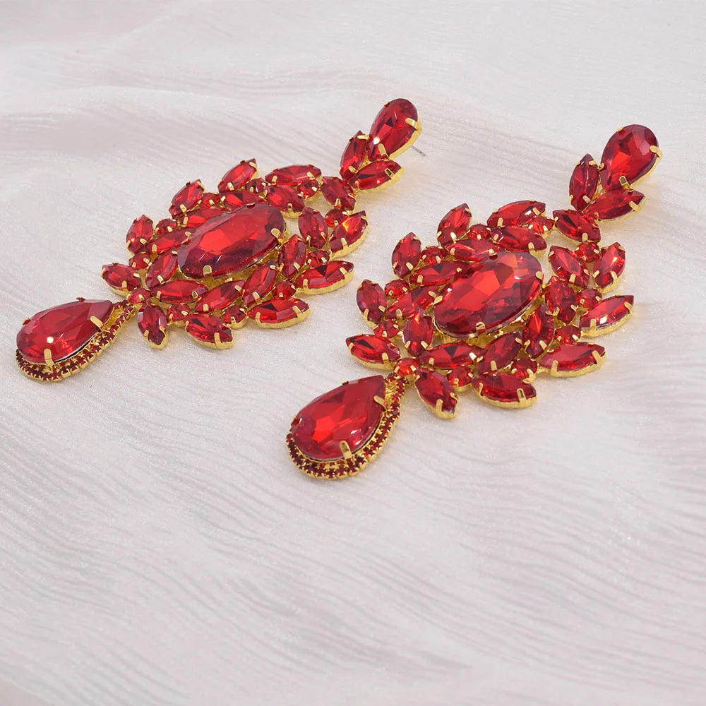 Oversized 4.7" Glass Gemstone Statement Drop Earrings Drag Queen Stage Jewelry
