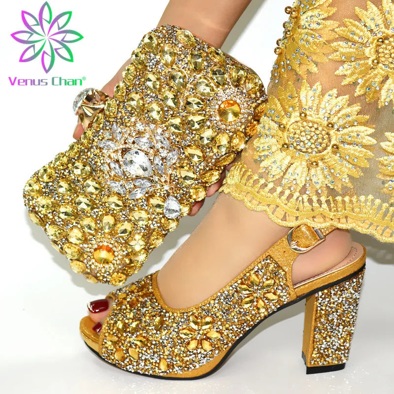 Italian Rhinestone Shoes and Bag Set