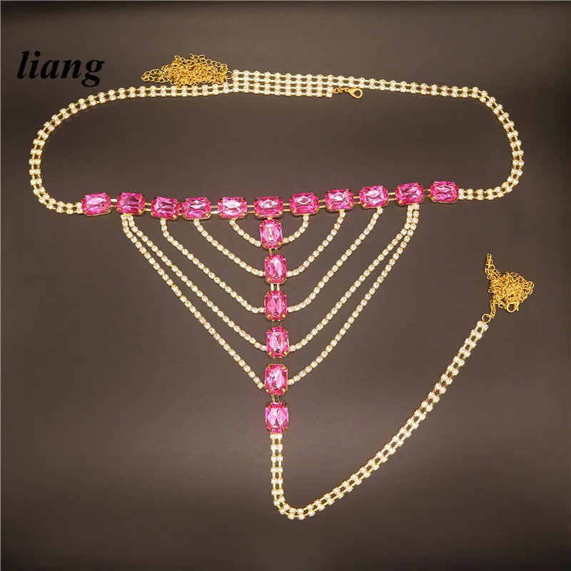 Red Rhinestone Bra & Thong Costume Jewelry