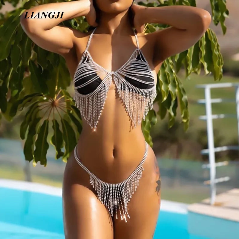 Rhinestone Strap Bra & Thong Body Jewelry
