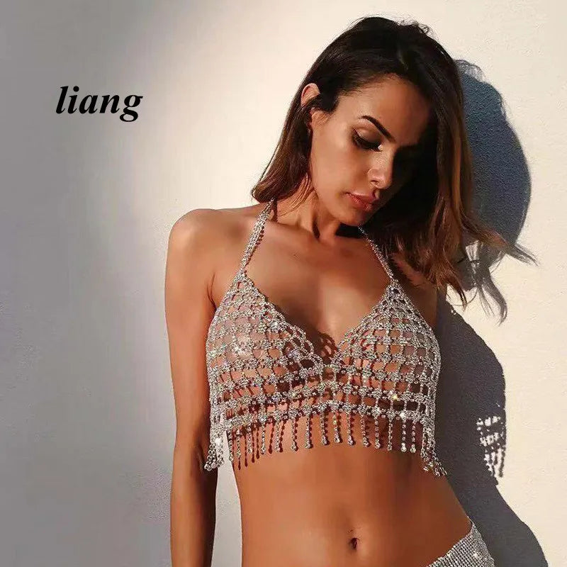 Openwork Teardrop Crystal Bra Body Chain