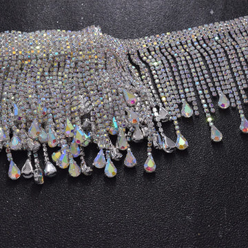 5YDS Crystal AB Rhinestone Fringe Trim 3.1" Tassel Applique Sew-On Stage Costume Border