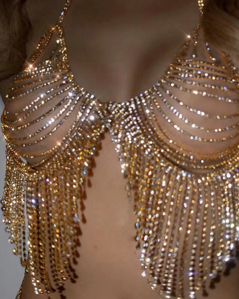 Dazzling Crystal Bra Chain & Thong Bikini Body Jewelry Set