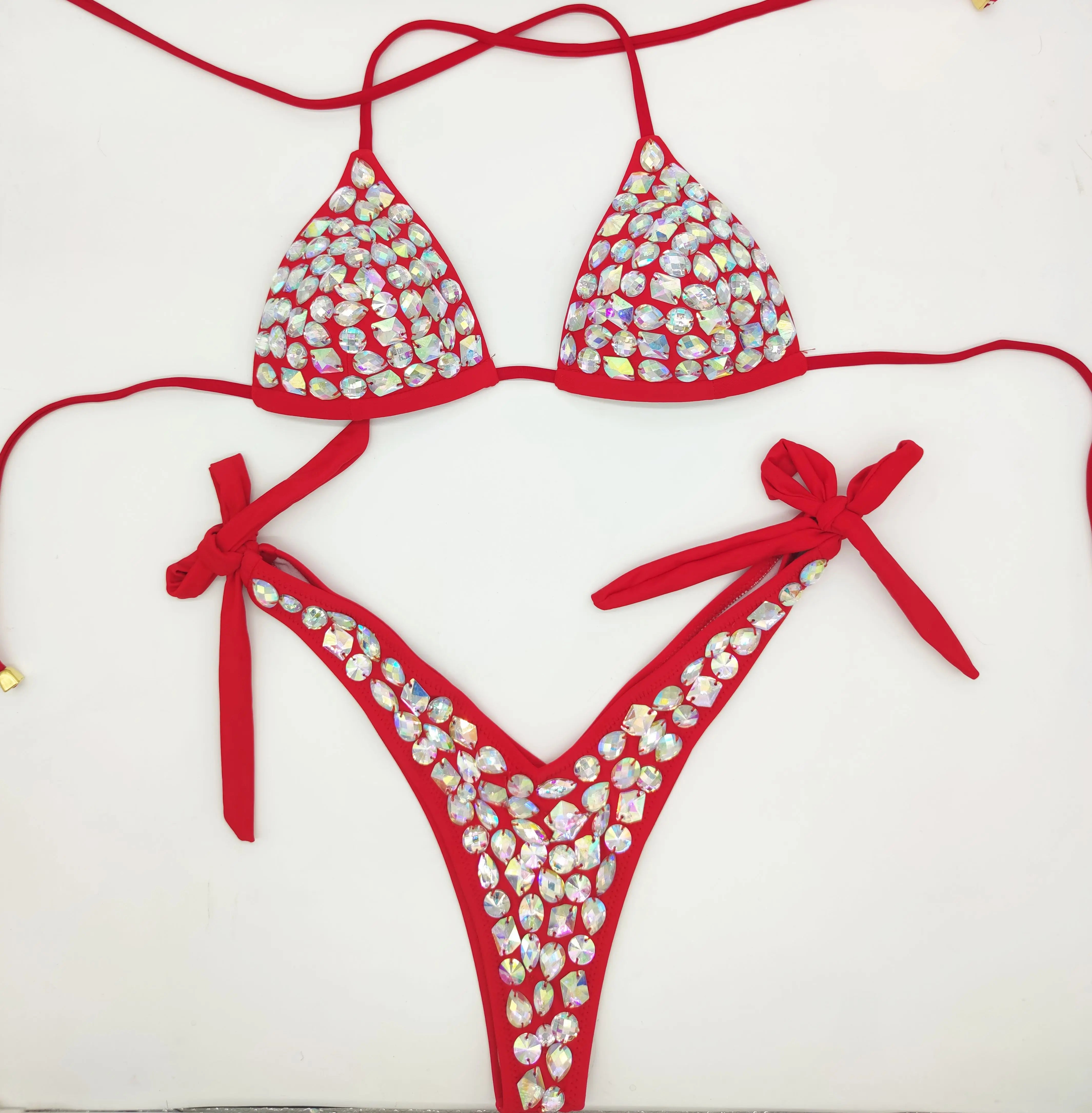 Strappy Rhinestone Bandage Bikini Set – Exotic Crystal Cross-Wrap Swimsuit & Bling Bathing Suit for Luxury Pool Parties