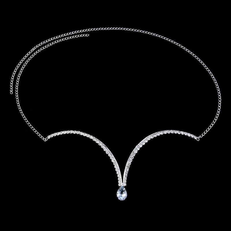 Luxury Rhinestone U-Shape Chest Chain – Shimmering Water Drop Pendant Bikini Bra Body Jewelry for Festivals & Beachwear