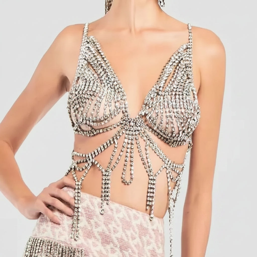 Dazzling Crystal Tassel Chest Chain & Bikini Bra Body Jewelry