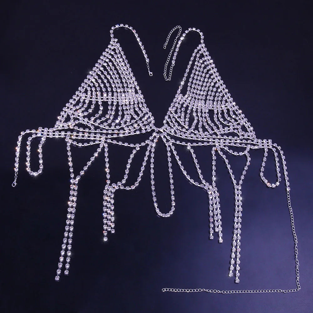 Dazzling Crystal Tassel Chest Chain & Bikini Bra Body Jewelry