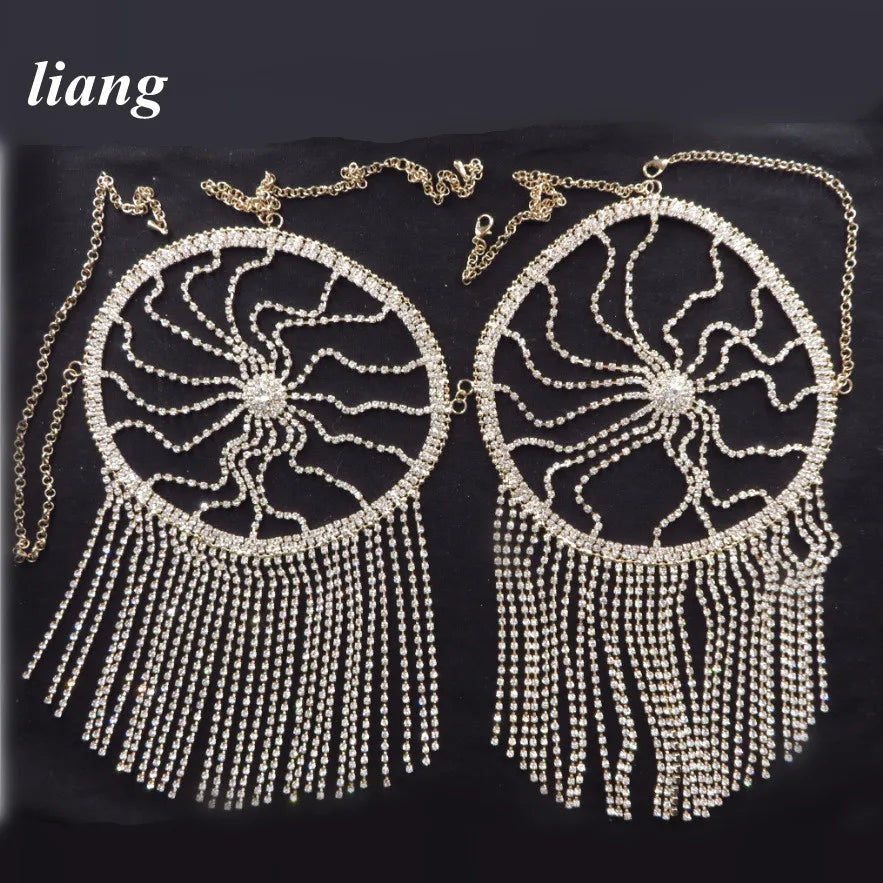 Dazzling Three-Point Thong Bra & Belly Chain Bikini Body Jewelry Set