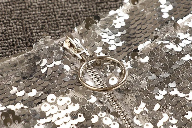 Sparkly Sequin High-Waisted O-Ring Zip Bodycon Shorts Stage Costume
