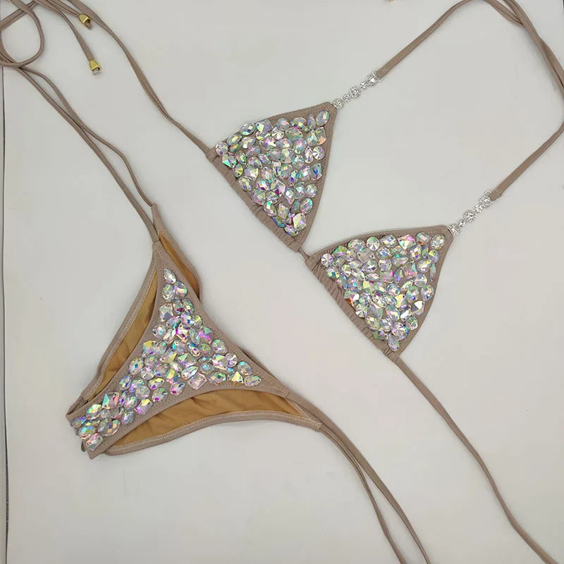 Classic Rhinestone Push-Up Bikini Set – Shimmering Crystal Bandage Swimsuit & Bling Bathing Suit for Luxury Beach Clubs & Raves