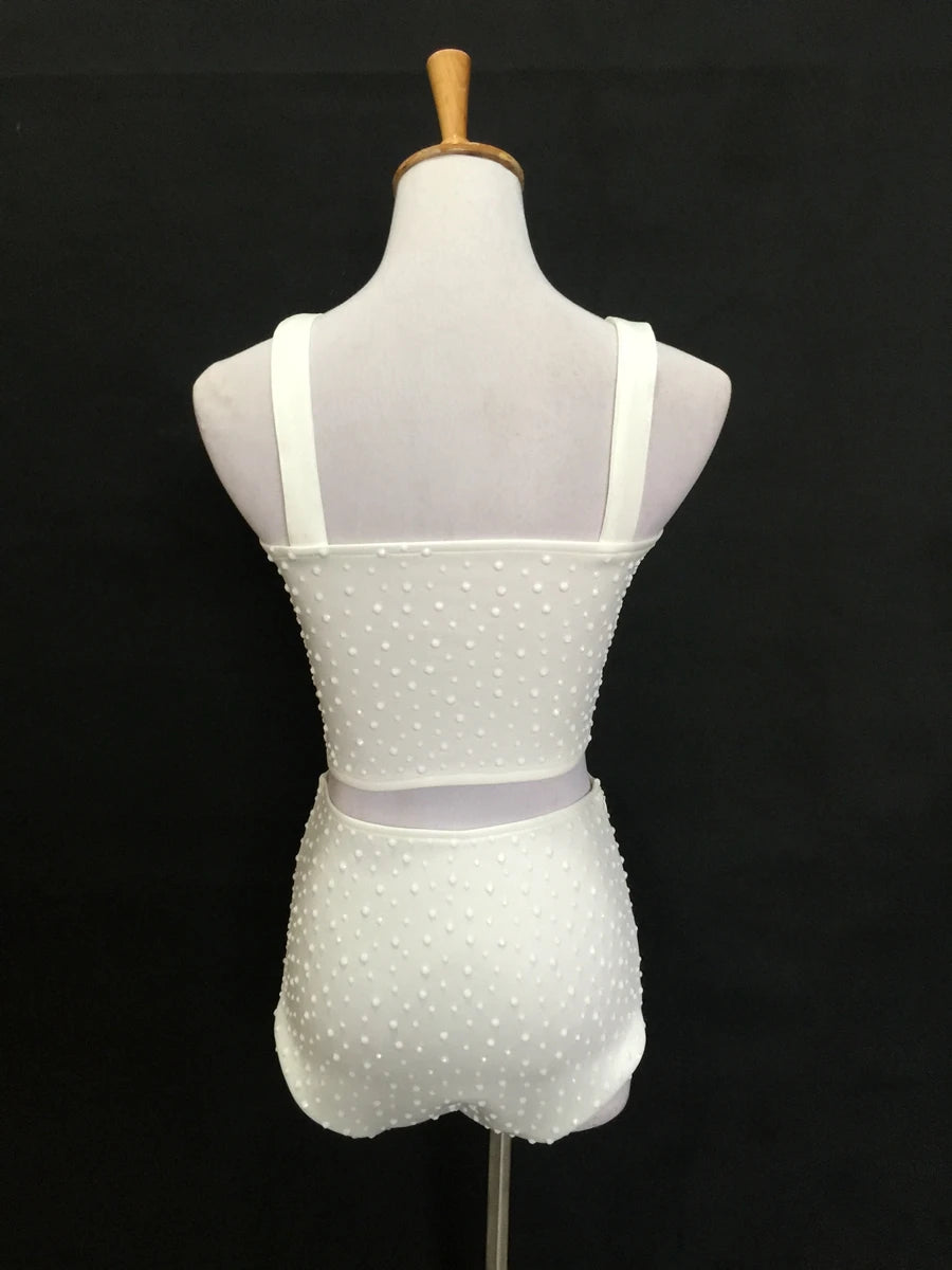 Sparkly Rhinestone Crop Top & High-Waisted Shorts Two-Piece Dance Costume Set