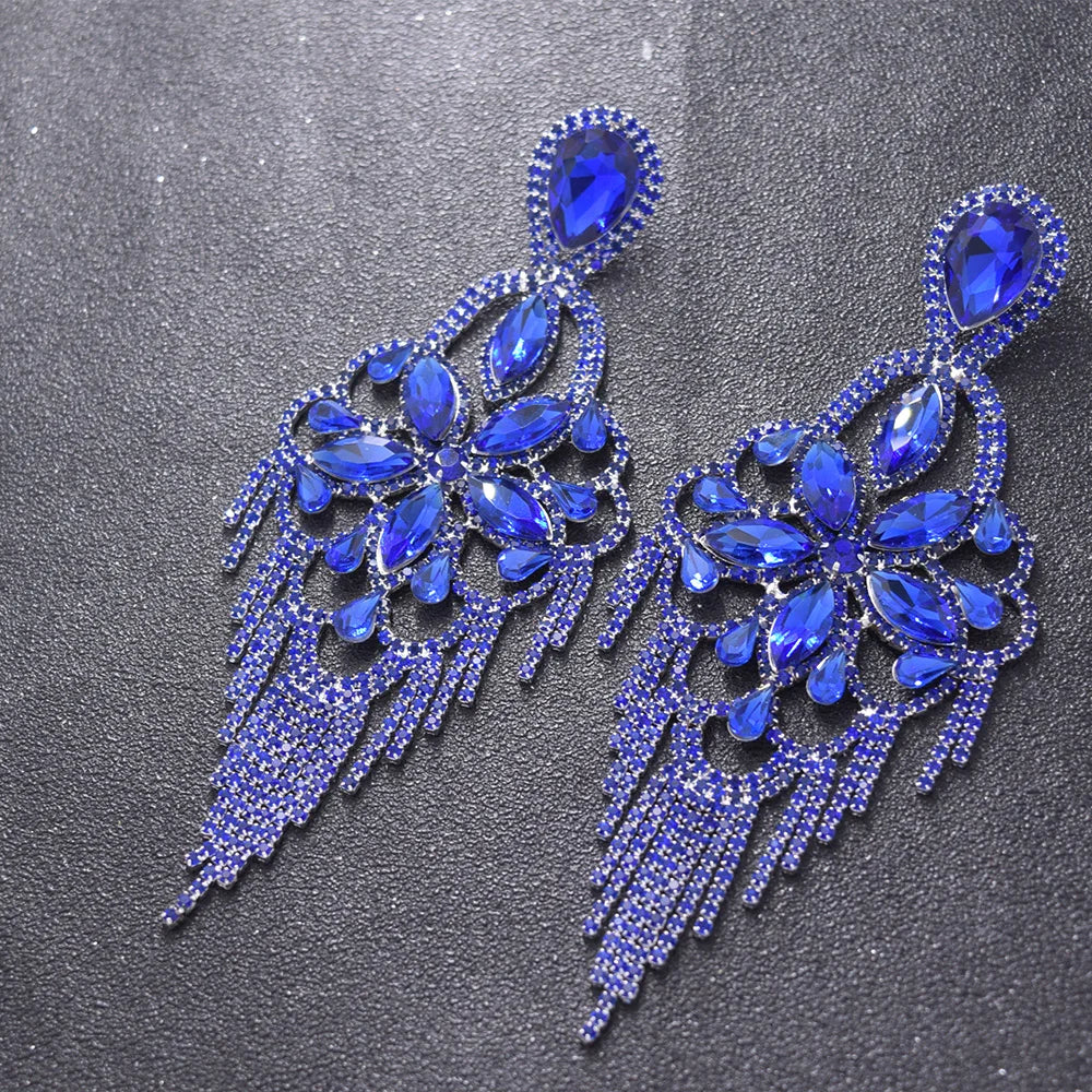 Sparkly Glass Crystal Statement Drop Earrings Stage Performance Jewelry