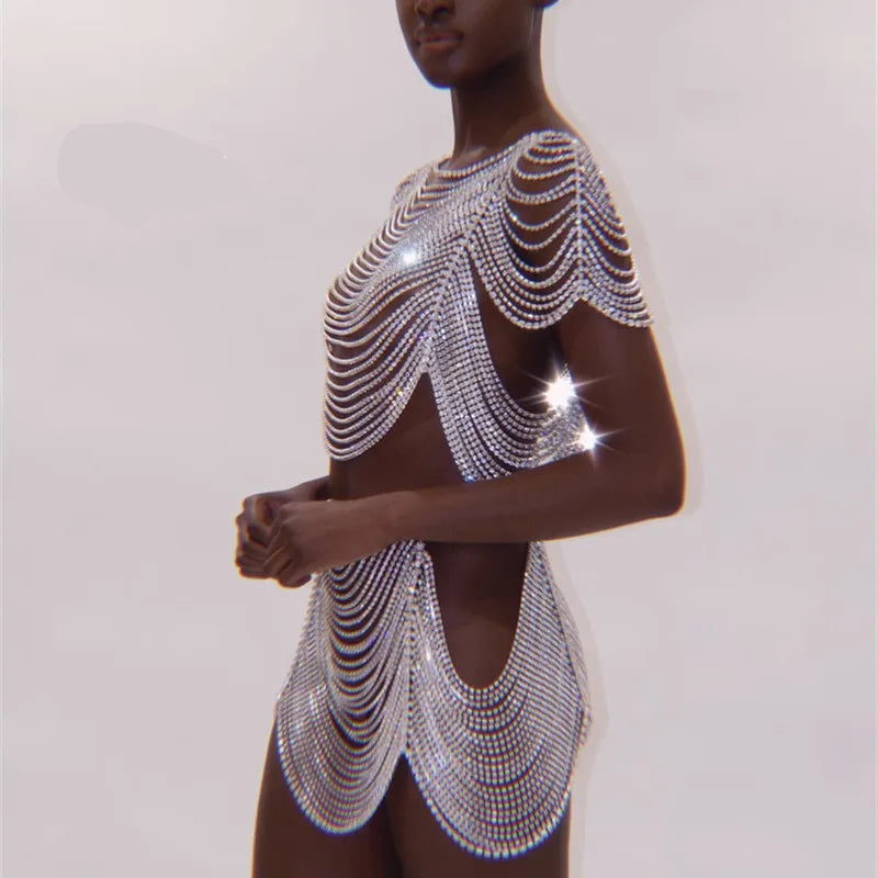 Rhinestone Fringe Vest & Skirt Body Jewelry