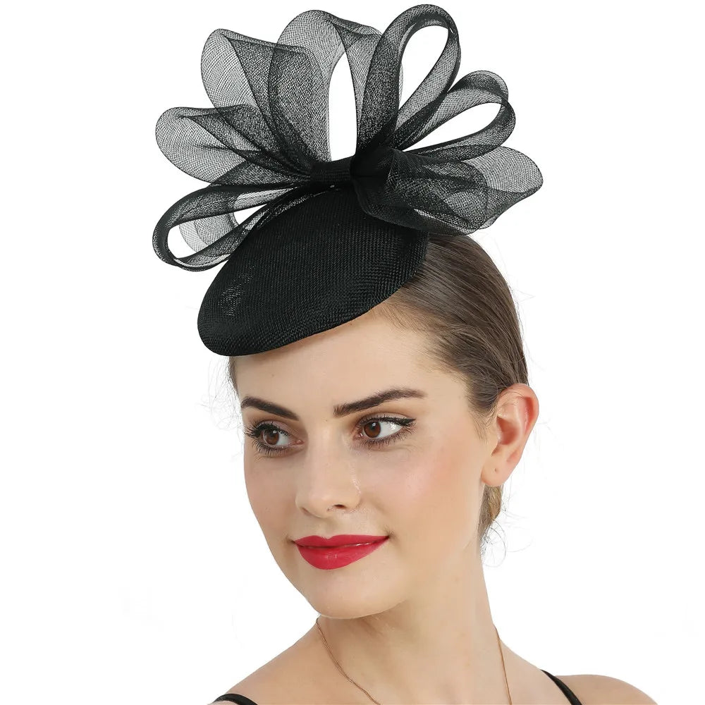 18cm Elegant Sinamay Bow Fascinator Hairpin Kentucky Derby Cocktail Hat Headpiece