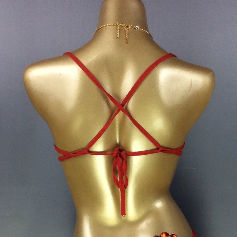 Sparkly Samba Carnival Stone Wire Bra & Necklace Two-Piece Dance Costume Set