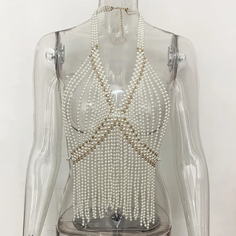 Simulated Pearl Bra Body Chain