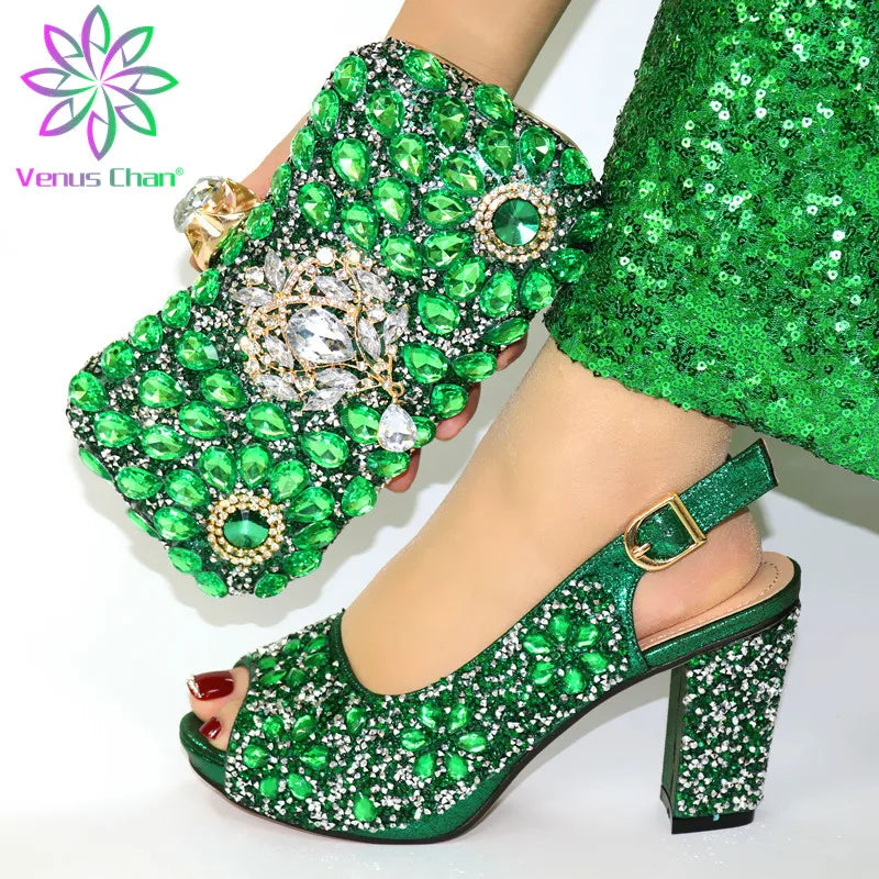 Italian Rhinestone Shoes and Bag Set