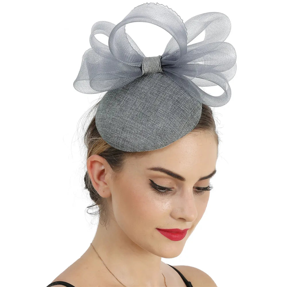 18cm Elegant Sinamay Bow Fascinator Hairpin Kentucky Derby Cocktail Hat Headpiece