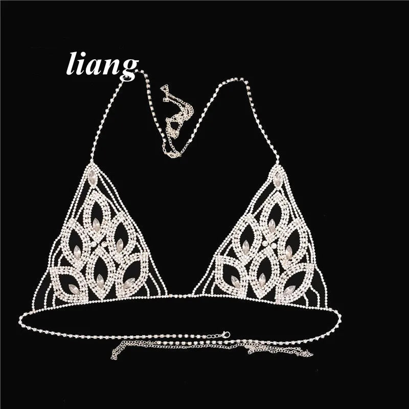 Rhinestone Leaf Bra & Thong Body Chain